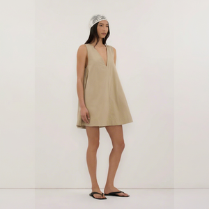 Women V Neck Mini Dress Sleeveless A-Line Loose Fit Summer Casual Dress Minimalist Resort Wear Wholesale - Product Image 1