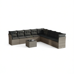 Ensemble de salon de jardin 10 pièces avec pieds réglables en rotin PE gris, mobilier d'extérieur au design contemporain - Product Image 1