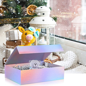 Grande boîte cadeau en papier avec couvercle, fermeture magnétique holographique personnalisée, boîte cadeau pour <span class=keywords><strong>baby</strong></span> shower, Saint-Valentin, Noël - Product Image 1