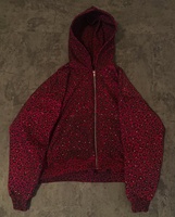 Sweat à capuche zippé en molleton bouclette personnalisé avec impression intégrale, effet délavé, motif léopard DTG, lourd, orné de strass pour homme