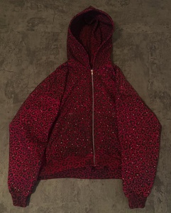 Sudadera con capucha y cremallera de felpa francesa personalizada con estampado integral, lavado desgastado, gráfico de leopardo DTG, peso pesado y pedrería para hombre - Product Image 2