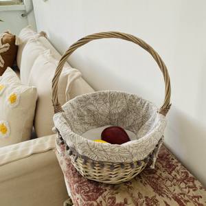 Stylish Handwoven Durable Eco-Friendly Round <strong>White</strong> <strong>Wash</strong> Wicker Tote <strong>Basket</strong> with Tall Handles for Daily Shopping and Storage - Product Image 2