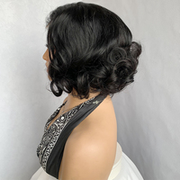 Perruque Lace Front 5*55, style Bob, texture Kinky Curly, mélange Afro Loose Wave, 85% Cheveux Humains, 15% Synthétique, volumineuse, faite à la main, douce, anti-emmêlement, densité 150%