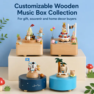Carillon in Legno a Forma di Carosello con 4 Gatti nel Paradiso dei Funghi, con Meccanismo a Carica Manuale, Regalo Personalizzabile con Logo, Fornitura all'Ingrosso Diretta dalla Fabbrica - Product Image 2
