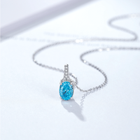 Collier élégant Damila Jewelry, bleu clair ovale, coupe Ice Flower, zircone cubique blanche, plaqué platine, argent 925, pendentif