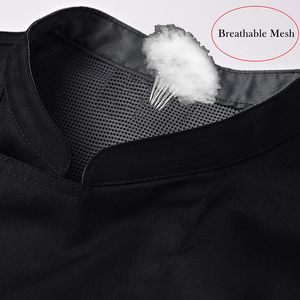 Nouveaux vêtements <span class=keywords><strong>de</strong></span> travail <span class=keywords><strong>de</strong></span> chef extensibles manteau d'hôtel à manches courtes pour hommes <span class=keywords><strong>veste</strong></span> <span class=keywords><strong>de</strong></span> chef femmes après avoir dîné uniforme <span class=keywords><strong>de</strong></span> <span class=keywords><strong>cuisine</strong></span> logo <span class=keywords><strong>personnalisé</strong></span> - Product Image 6
