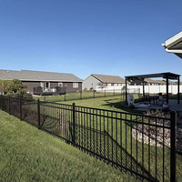 Clôture en aluminium anti-rouille à faible entretien - Panneaux à 3 rails à sommet plat, revêtement poudré noir, pour maisons et jardins nord-américains