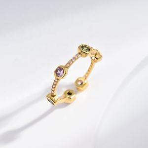 Bague ajustable en argent sterling 925 plaqué or, colorée, avec zircon et motif fleur ou nœud, prix usine, vente en gros, tendance - Product Image 5