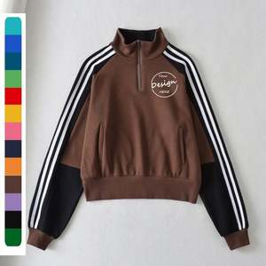 Jersey de lana de algodón con logotipo personalizado, parches bordados de varios colores, media cremallera suelta, sudadera Vintage con cuello levantado para mujer - Product Image 2