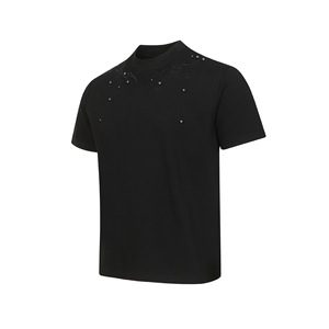 T-shirt Homme NINE à Manches Courtes, Col Rond, Motif Géométrique Brodé, en Polaire Vierge Noire Pure 320g, Coupe Slim, Style Streetwear Personnalisé de Haute Qualité - Product Image 2