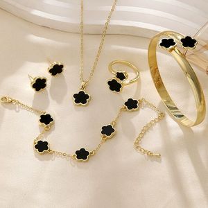 New Luxury 18K Gold Plated Women Lucky Flower Design <b>Set</b> Trendy Women Jewelry Elegant Charm <b>Bracelet</b> Ring Earrings Necklace <b>Set</b> - Product Image 4