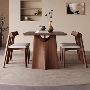 Juego de mesa de comedor con plato de roca de madera maciza minimalista de estilo francés italiano, combinación de silla Rectangular moderna para <span class=keywords><strong>Bar</strong></span> pequeño - Product Image 1
