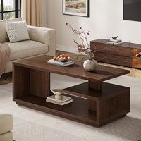 Table basse convertible en bois massif de 47,24 pouces avec étagère de rangement, style moderne du milieu du siècle, table à thé rectangulaire à 3 niveaux