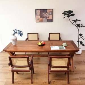 Mesa Larga de Teca Vintage, Estilo Retro del Sudeste Asiático, Mesa de Comedor Rectangular, Madera Sólida Ecológica Hecha a Mano para Hotel, Villa o Hostal - Product Image 1