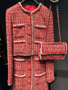 FW25/26อย่างหรูหรามีแท็กของผู้หญิงชุดเดรสยาวผ้าฝ้ายทวีดสีดำสีทองหรูหราแจ็คเก็ตทวีตยาว - Product Image 5