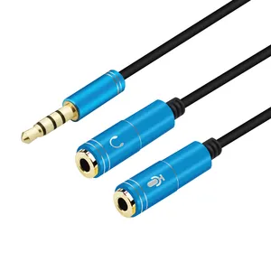 Groothandel splitter audio mic 1 4-AUX 3.5mm Male naar 2 Female Y Splitter audio Kabel voor Hoofdtelefoon PC Adapter Microfoon Luidspreker