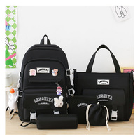 Sac à dos en nylon tendance et mignon, ensemble de 5 pièces, 14 pouces, sac d'école imperméable avec doublure en polyester, sac à bandoulière, trousse à crayons, sac fourre-tout