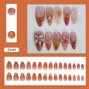 Nueva Llegada, 24 Uñas Postizas con Diseño de Flores 3D, Cobertura Completa, Uñas Acrílicas Medianas con Forma de Almendra, Uñas a Presión, Proveedores - Product Image 2