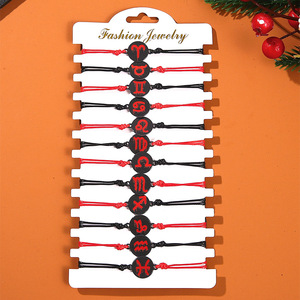 12 Zodiac Signs Stainless Steel Round <b>Bracelet</b> Red Black Waxed <b>Rope</b> Unisex Horror Theme Jewelry Spring 2024 Yiwu Origin - Product Image 4