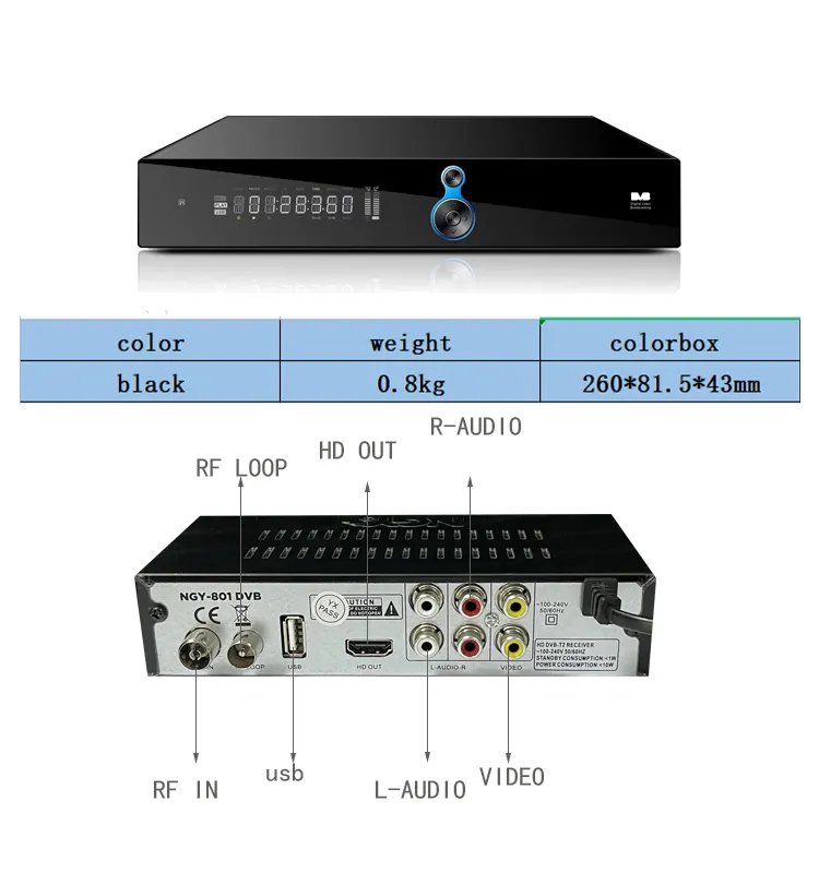 Decodificador de tv digital con cable, 260mm, h.264, t2, dvb t2, hecho en China