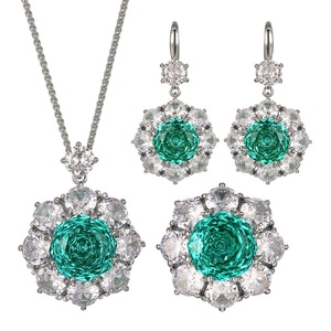 Fashion Eco-friendly Copper Jewelry for Women High Quality <b>Set</b> 14-10mm Paraiba Green Zircon Premium Delicate Matching <b>Set</b> - Product Image 1