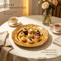 Assiette décorative en plastique PP avec bord doré, motif floral en relief, pour banquets, mariages et décorations de table de fêtes