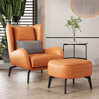 Fauteuil d'appoint de luxe à dossier haut avec repose-pieds en similicuir pour appartement, salon, chambre - Chaise de détente traditionnelle