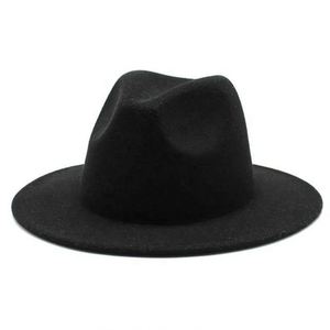 Wholesale Formal Casual Flat Wide Brim Fedora <b>Hat</b> <b>for</b> Unisex Adults Burgundy Solid Color Polyester/Cotton 4 Season Use - Product Image 2