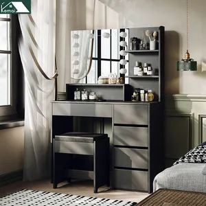 Tocador de lujo nórdico para dormitorio, tocador pequeño Simple, espejo de  mesa moderno de madera, sensación