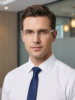 Gafas de Hombre Sin Montura de Lujo de Alta Gama 605, de Cuerno de Búfalo y Titanio Puro, Montura Óptica Blanca con Forma Cuadrada, Estilo Clásico de Color