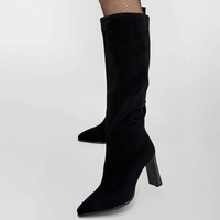 Bottines à talons hauts de 6 cm en daim noir à bout pointu avec fermeture éclair latérale pour femmes, mode automne/hiver, antidérapantes