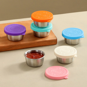 ACS01 Stainless Steel Sauce Cups With Silicone Lids <b>Stackable</b> Portable Leak Proof Bpa Free Round Small Size Single Compartment - Product Image 2