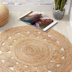 Tapis en jute tressé texturé, design circulaire artisanal, revêtement de sol durable pour les espaces de vie et la décoration des entrées - Product Image 2