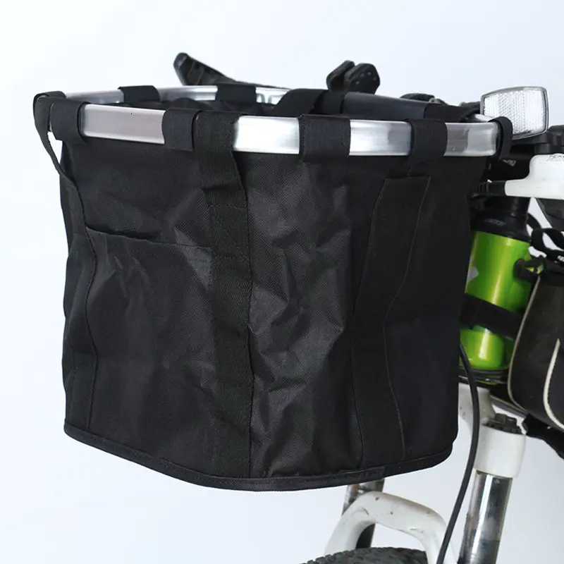 自転車フロントバスケットバイクペットキャリアポーチバイクハンドルバーチューブハンギングバスケット取り外し可能な折りたたみオックスフォード布手荷物バッグ