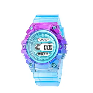 Moda per bambini iridescente orologio sportivo in ABS sveglia orologio da settimana orologio da arresto orologio in PVC cinturino orologio digitale per bambini