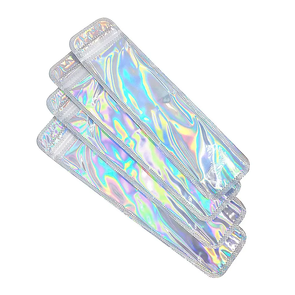 High Quality Colorful Long Holographic Bags Resealable Packaging Gift DIY Beaded Pen Bags For Pen