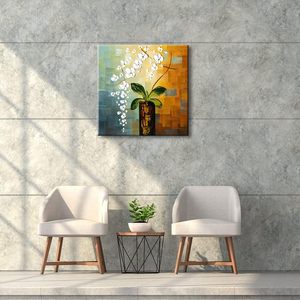 Wieco nghệ thuật vẻ đẹp cuộc sống 100% vẽ tay hiện đại trừu tượng hoa bức tranh sơn dầu vải tường nghệ thuật khung 24x24 inch nhà - Product Image 1