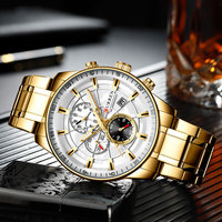 Jam Tangan Pria Best Buy Shanghai Luxury Sports Chronograph Quartz dengan Tali Baja Tahan Karat Biru, Dial Kaca, Tahan Air