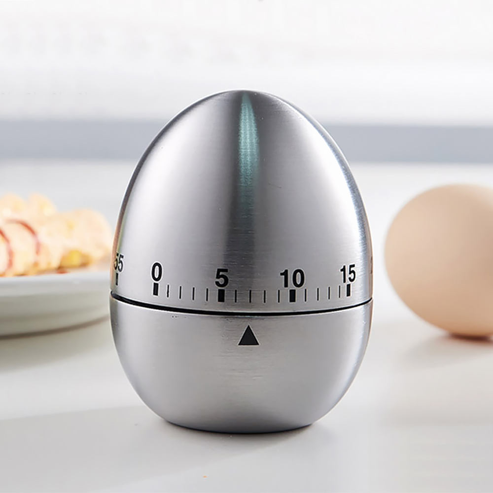 60min Kitchen Mechanical Egg-shaped Timer Stainless Steel Baking Time Reminder for Kitchen Timer