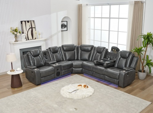 Smart Corner Leather Recliner Power Sofa Set with <b>LED</b> & <b>Speaker</b> Sectional Wood & Sponge-Filled for Living Room Furniture - Product Image 3