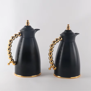 Ensemble de carafes isothermes de haute qualité 1L et 0.7L avec poignée <span class=keywords><strong>en</strong></span> perles imitation bois, cafetière arabe, carafe à thé thermique, style Moyen-Orient - Product Image 2