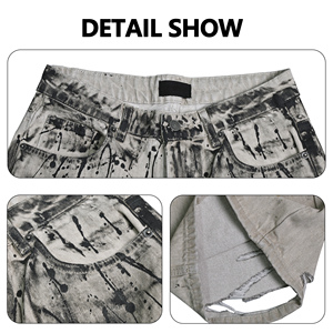 Jeans en denim droit pour <span class=keywords><strong>homme</strong></span>, taille mi-haute, style streetwear, peint à la main avec des éclaboussures d'encre, <span class=keywords><strong>beige</strong></span>, délavé, décontracté, automne, pantalon délavé - Product Image 4