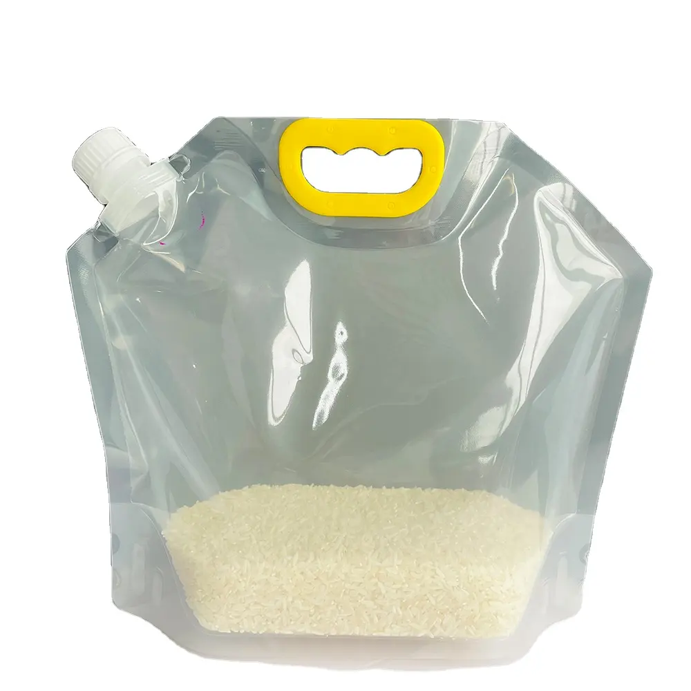 Bolsa de almacenamiento de grano de plástico transparente al por mayor a prueba de humedad 1kg 5kg asa de arroz bolsa de pie con pico