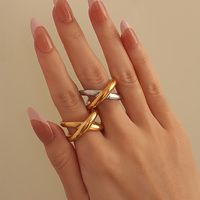 Minimaliste Croix Ligne Anneau Étanche PVD Plaqué En Acier Inoxydable Bijoux De Mode Ouvert Réglable Simple Chubby Anneau Unisexe