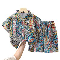Vêtements pour enfants, ensemble de plage d'été en polyester à manches courtes pour enfants, avec short et chemise, motif de dessin animé