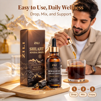 Gouttes liquides orales de Shilajit à haute concentration, marque privée, 1:1 Pur Qualité Or de l'Himalaya, 60% Acide Fulvique, Saveur Personnalisée