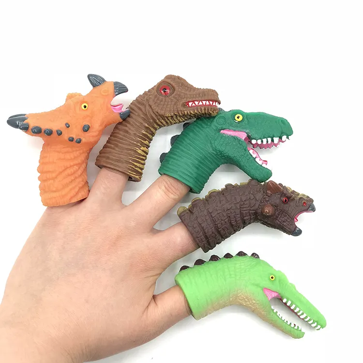 Custom Kids Toy Animal Bath Role Play Baby Educational Toy Pre-Kindergarten Hand Finger Dinosaur Puppet Set