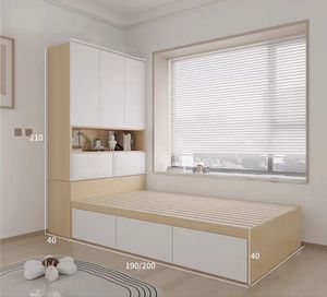 Lit tatami multifonctionnel tout-en-un avec armoire semi-haute, ensemble de chambre d'enfant avec étagère de rangement pour l'école, le centre commercial, petit modèle - Product Image 5