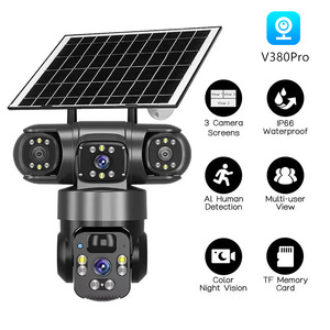 Cámara de Vigilancia Solar V380Pro con Triple Lente de 360 Grados, WiFi 4G, Exterior, IP66 Impermeable, Visión Nocturna en Color - Product Image 1