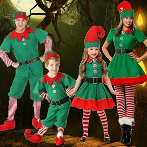 Costume d'elfe de Noël pour les fêtes des enfants avec un tenue à rayures rouges et vertes sur le thème de Noël - Product Image 2